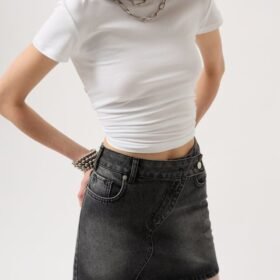 Asimetrik Kemer Denim Mini Etek