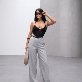 Poly Viscose Yüksek Bel Kemerli̇ Ve Dökümlü Palazzo Pantolon (Kemer Dahi̇l)