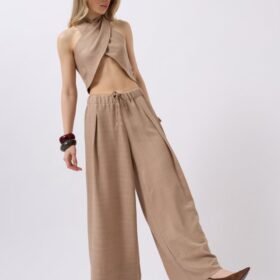 Düşük Bel Oversize Keten Pantolon