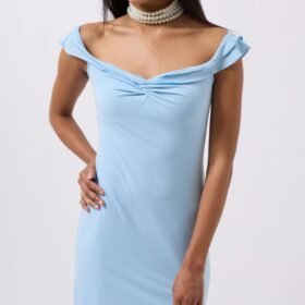 Büzgü Detay Omuz Askılı Mini Elbise