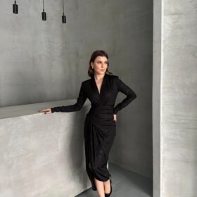 Drape Detaylı Midi Elbise