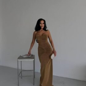 Straplez Simli Uzun Elbise