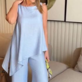 Asimetrik Bluz - Pantolon İkili Takım