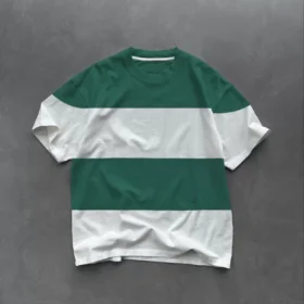 Unisex Bisiklet Yaka Parçalı T-Shirt - Yeşil