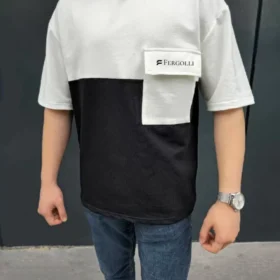 Unisex Torba Cep Detaylı  Parçalı T-Shirt - Siyah