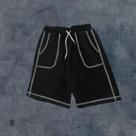 Unisex Dikişli Cepli Oversize Şort - Siyah