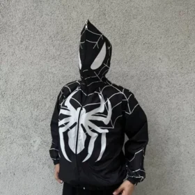 Unisex Uzun Kollu Kapşonlu Rüzgarlik - Siyah