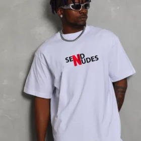 Unisex Bisiklet Yaka Double Oversize Baskılı T-Shirt - Beyaz