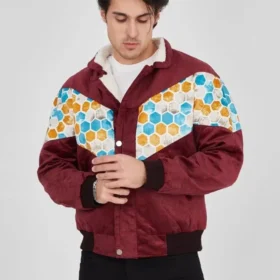 Erkek İçi Astarlı İçten Yaka Kısmı Peluşlu Beyaz Şeritli Vintage Ceket - Mürdüm