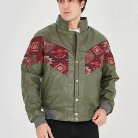 Erkek İçi Astarlı İçten Yaka Kısmı Peluşlu Suni Kumaş Vintage Ceket - Haki