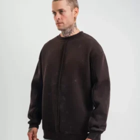 POLIZEI Premium Kalite Bisiklet Yaka Yıkamalı SweatShirt - Kahverengi