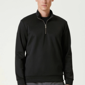 Unisex Uzun Kol Yarım Farmuarlı Yakalı Basic SweatShirt - Siyah