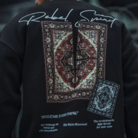 Uzun Kol Bisiklet Yaka Baskılı SweatShirt - Siyah
