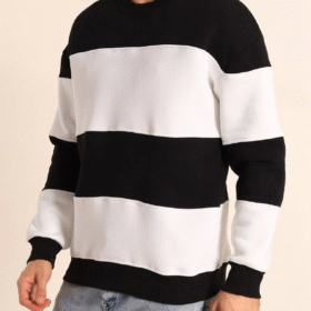 Parçalı Bisiklet Yaka Baskılı SweatShirt - Siyah