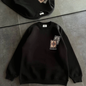 Bisiklet Yaka Baskılı SweatShirt - Siyah