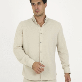 Düğmeli Tam Kalıp Uzun Kol Jakar Gömlek - Gri