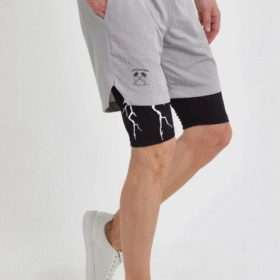 Unisex Baskılı İç Cepli Sporcu Alt Taytlı Şort - Gri