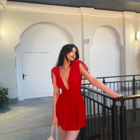 Omuzu Ip Askılı Şortlu Elbise - Kırmızı