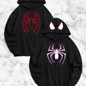 Örümcek Baskılı Sevgili Çift Kombini Kapüşonlu Sweatshirt - Hodie - Siyah