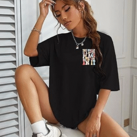 Bisiklet Yaka Baskılı T-shirt - Siyah