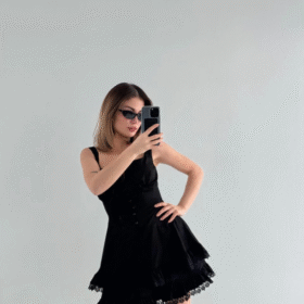 Mini Askılı Elbise - Siyah