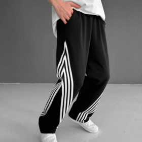 İki İplik Kumaş Şeritli Alt Esofman - Siyah