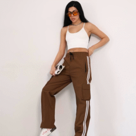 Praşut Kumaş Kargo Çeplı Baggy Esofman - Kahve