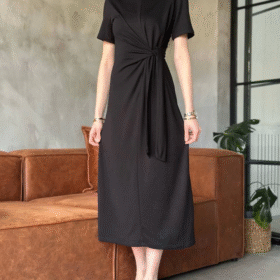 Osy Modal Yumuşak Dokulu KumaşYandan Bağlamalı Elbise - Siyah