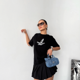 Kısa Kol Baskılı T-shirt - Siyah