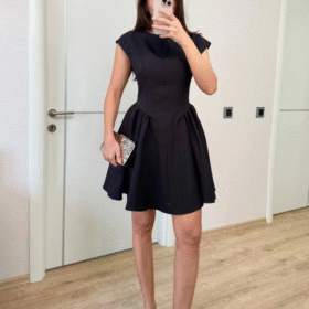 Sırt Dekolteli Çan Detaylı Mini Elbise - Siyah