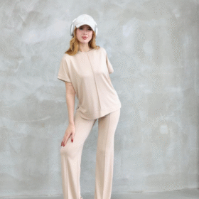 Osy Modal Yumuşak Dokulu Kumaş Bisiklet Yaka Kısa Kollu Takım - Bej