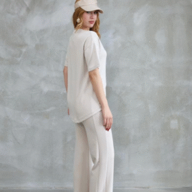 Osy Modal Yumuşak Dokulu Kumaş Bisiklet Yaka Taş Detaylı Kısa Kollu Takım - Kırık Beyaz