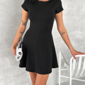 Kısa Kollu Mini Elbise - Siyah