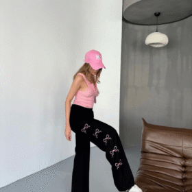 Osy Modal Yumuşak Dokulu Kumaş Nakış Işlemeli Rahat Bol Paça Eşofman Pantalon - Siyah