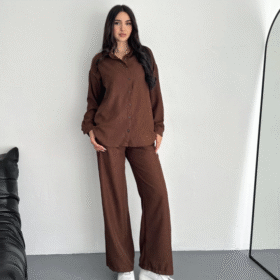 Gömlek Pantolon Ikili Takım - Kahverengi