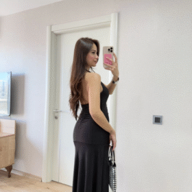 Sırt Dekolteli Uzun Kollu Elbise - Siyah