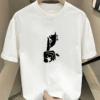 Rahat Bisiklet Yaka Tişört, Yaratıcı Karikatür Baskı - Yumuşak Polyester, Her Mevsim Giyilebilir- Beyaz