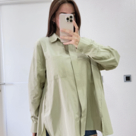 Yakalı Yandan Yırtmaçlı Gömlek - Yeşil