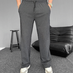 Su Yolu Çizgili Cepli Pantalon - Siyah