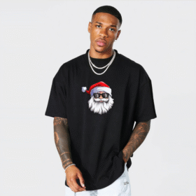 Gözlüklü Noel Baba T-shirt - Siyah