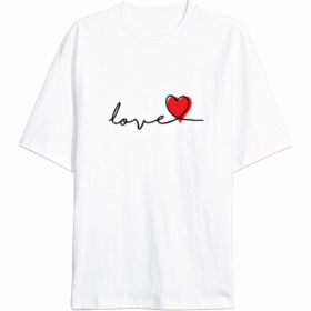 Sevgililer Günü İçin Özel Tasarım Love Baskılı T-shirt - Beyaz