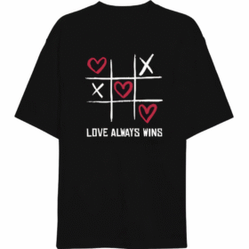 Sevgililer Günü İçin Özel Tasarım Love Always Wıns Baskılı T-shirt - Siyah