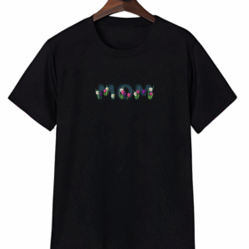 Anneler Gününe Özel Tasarım Mom Çiçek Baskılı T-shirt - Siyah