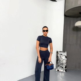 Osy Modal Yumuşak Dokulu Kumaş Kısa Kollu Crop Alt Ispanyol Paça Pantalon Ikili Takım - Füme