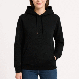 Üç İplik Kapüşonlu Kanguru Çepli SweatShirt Hoodie - Siyah