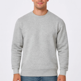 Erkek Üç İplik Düz Bisiklet Yaka SweatShirt - Gri