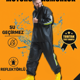 Premium Motorcu Kurye Yağmurluk Takım Su Geçirmez PVC Kumaş Reflektörlü TÜBİTAK Onaylı - Siyah