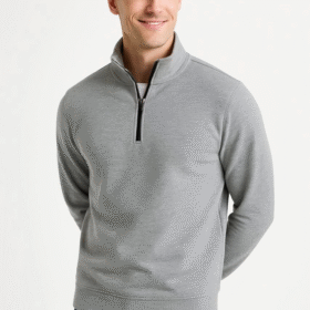 Erkek Dik Yaka Sweatshirt Dik Yaka Yarım Fermuarlı 3 İplik Şardonlu Pamuk Kumaş - Gri