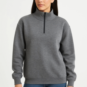 Üç İplik Dık Yaka Yarım Fermuarlı SweatShirt - Antrasit