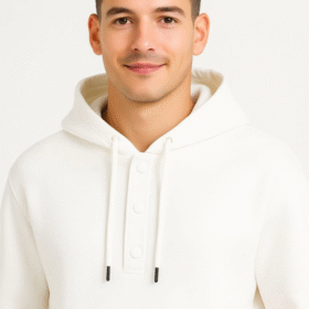 Erkek Ovarsize Kapüşonlu Swetshirt Kanguru Çepli Cıtcıtlı 3 Iplik Şardonlu Hoodie - Beyaz